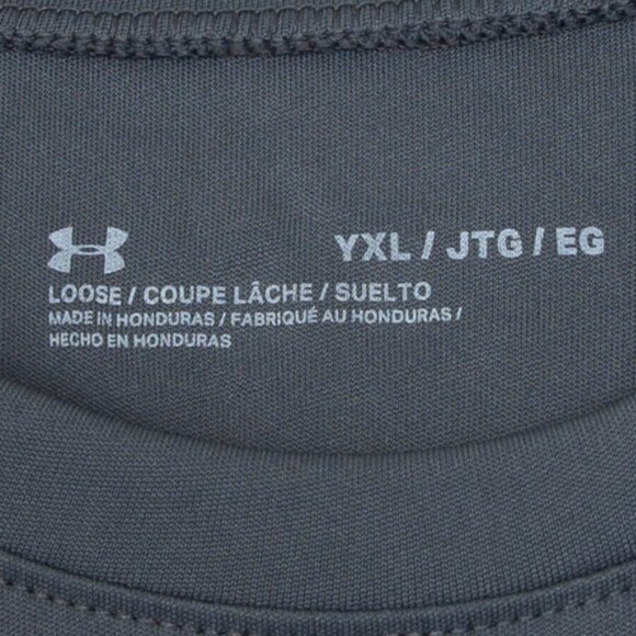 Under Armour Boys Heat Gear Short Sleeve Shirt Size Youth XL Gray Sports Logo - Picture 3 of 7